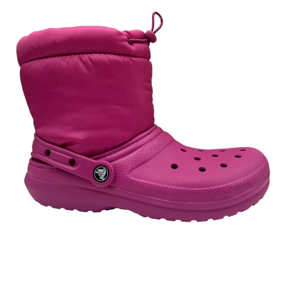 Crocs Classic Youth Girls Lined‎ Neo Puff Boots Size 5 (J5) Fuchsia Faux Fur